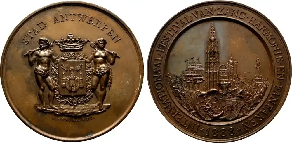 Belgien-Antwerpen, Stadt Bronzemedaille 1888 von Francois Ignace Baetes Äußerst selten. Vorzüglich – Stempelglanz | Vorteilspreis