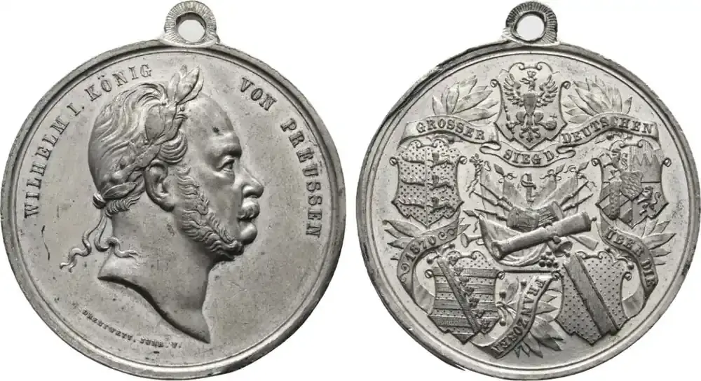 Brandenburg-Preußen Tragbare Zinnmedaille 1870 von Carl Drentwett Wilhelm I. 1861-1888 Sehr selten. Sehr schön – vorzüglich - Nur für kurze Zeit