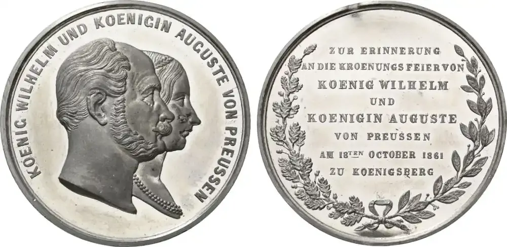 Brandenburg-Preußen Zinnmedaille 1861 Wilhelm I. 1861-1888 Selten. Randfehler, vorzüglich – Stempelglanz - Heute bestellen