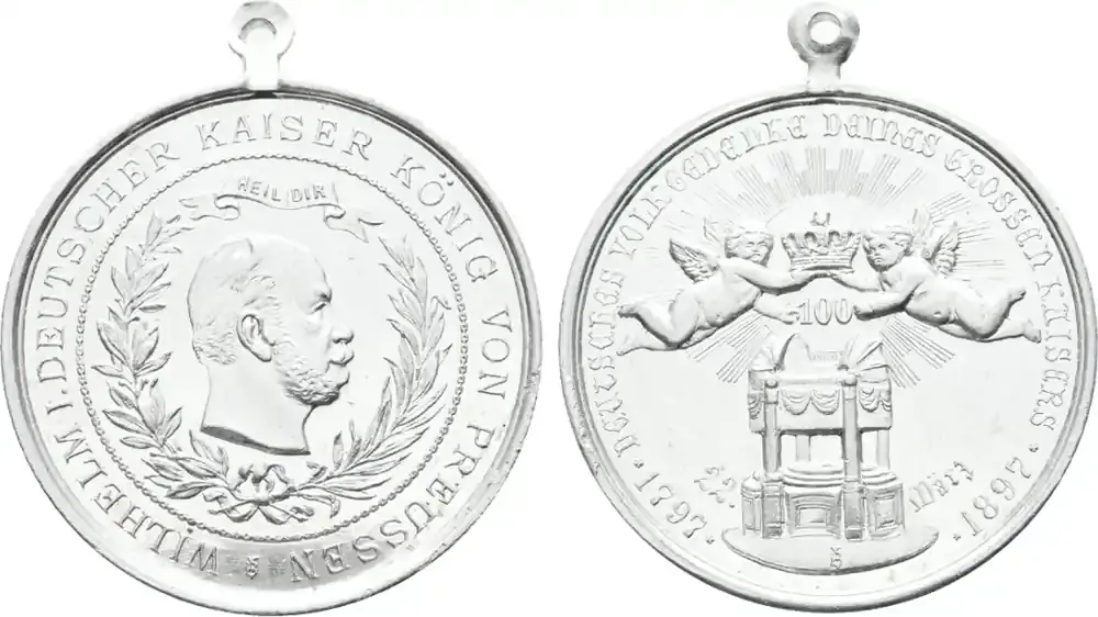 Brandenburg-Preußen Tragbare Aluminiummedaille 1897 von Beyenbach Wilhelm I. 1861-1888 Sehr selten. Vorzüglich + - Top bewertet