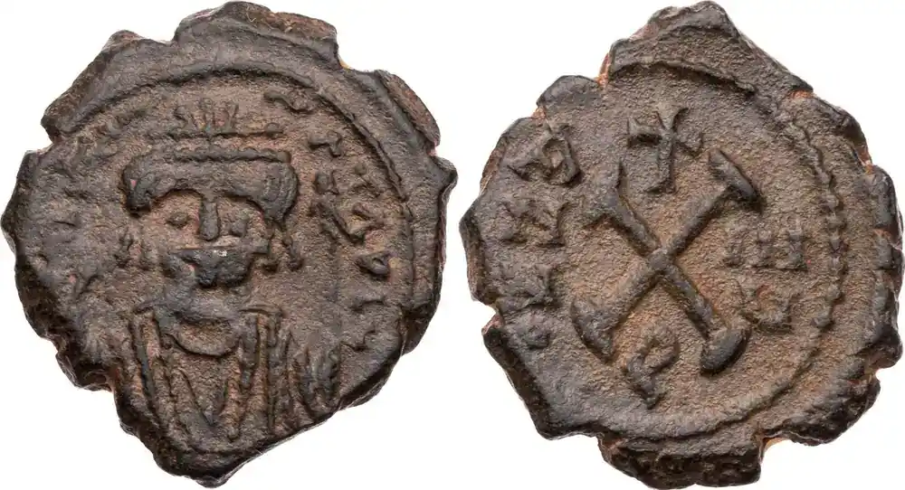 Byzanz Decanummium (10 Nummi) 589/590 Mauricius Tiberius, Antiochia, Büste / Wert und Jahr ss - Qualitätsprodukt