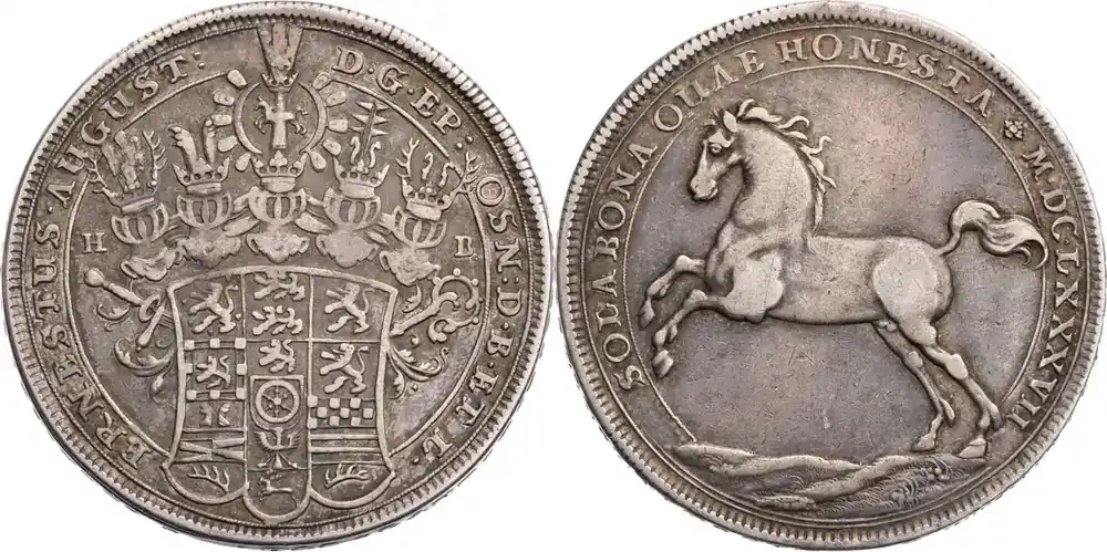 Braunschweig-Calenberg-Hannover Taler 1687 Ernst August (1679-1698), Clausthal, Ausbeute der Harzer Gruben, RR! feine Patina, ss | Hochwertig