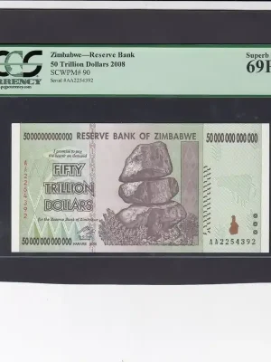 Zimbabwe 50 Trillion Dollars PMG 69 rare 2008 P.90, unz | Reduziert