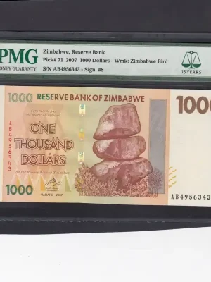 Zimbabwe 1.000 Dollars PMG 67 2007 P.71. unz | Markenqualität