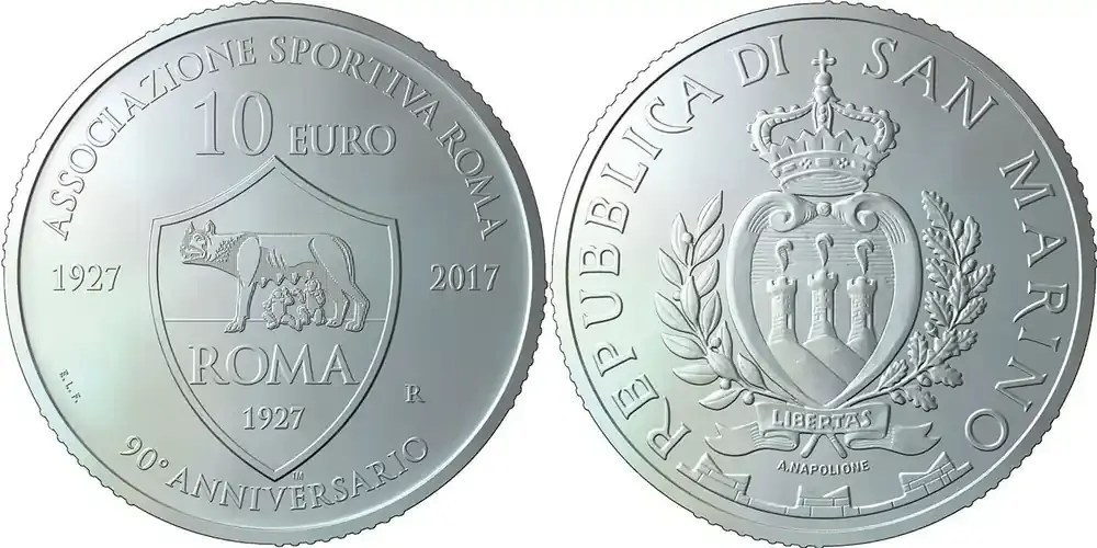 San Marino 90 years of AS Roma – 10 Euros Silver 2017 BU | Sicher bezahlen