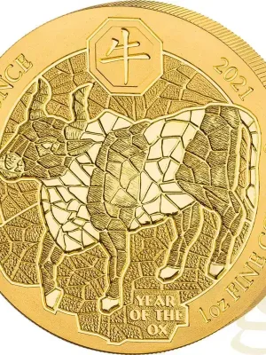 Versand noch heute - 1 Unze Goldmünze Ruanda Lunar Ochse 2021