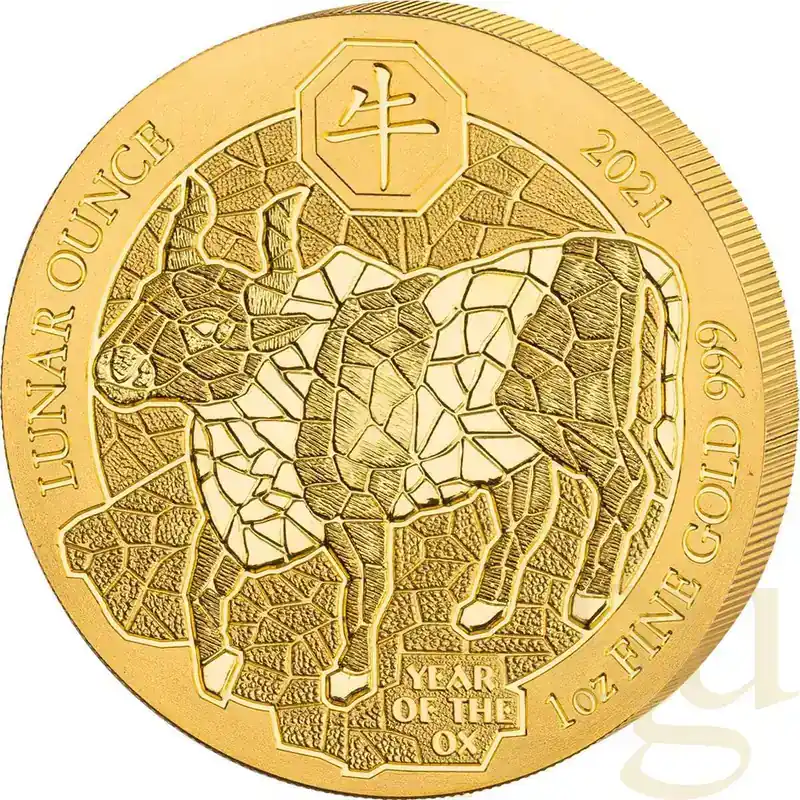 Versand noch heute - 1 Unze Goldmünze Ruanda Lunar Ochse 2021