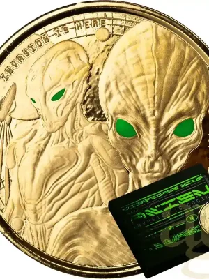 Markenqualität | 1 Unze Goldmünze Afrika Ghana Alien 2023 – Coloriert