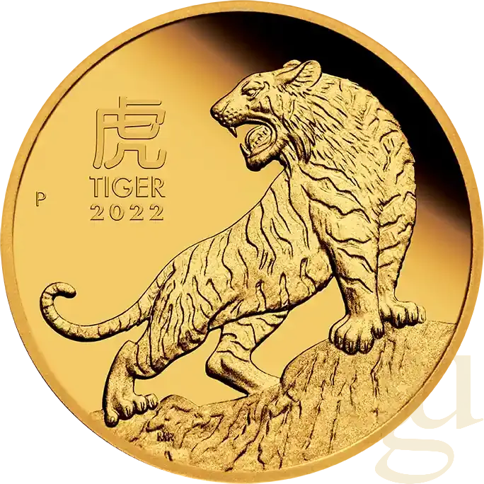 1/10 Unze Goldmünze Australien Lunar III Tiger 2022 – polierte Platte - Aktion