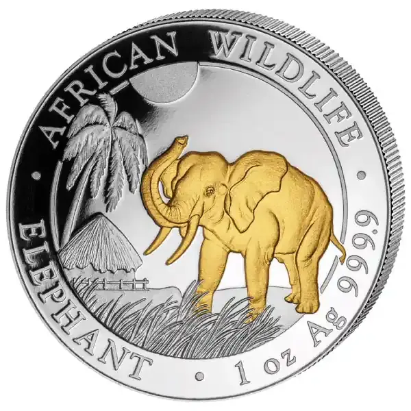 Beliebt | 1 Unze Silbermünze Somalia Elefant 2017 teilvergoldet