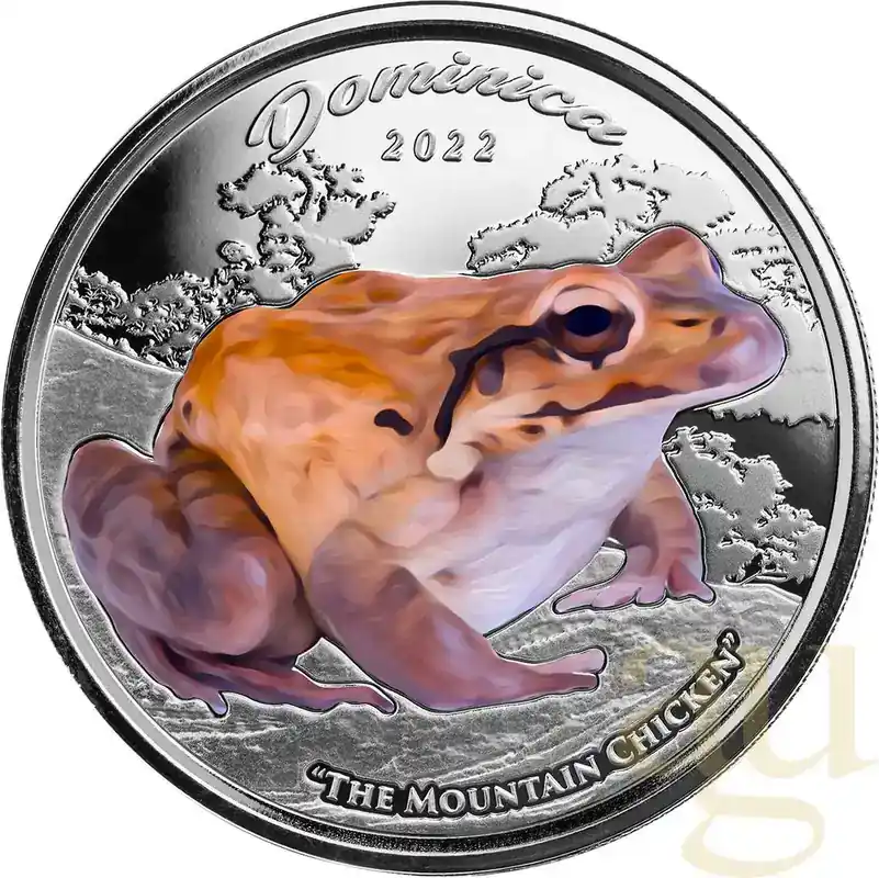 1 Unze Silbermünze EC8 Dominica – Mountain Chicken 2022 – coloriert - Sonderpreis
