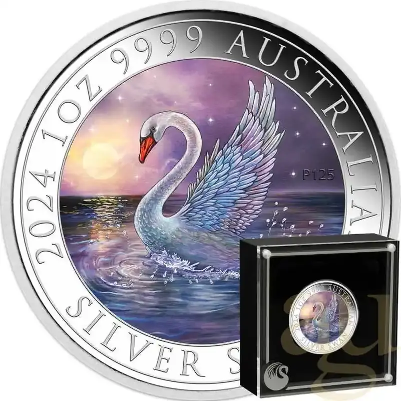 Preishit - 1 Unze Silbermünze Australien Schwan 2024 – coloriert