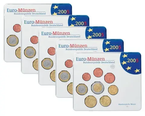 Deutschland 5 x 3,88 Euro 2005 Stgl. KMS im Folder Mzz. A – J | Geprüfte Qualität