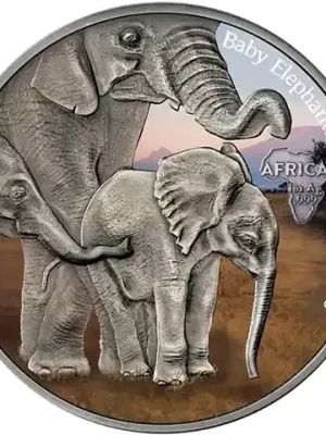 1 Unze Silber 2013 Elefanten – Afrika Antique Finish Silver Ounce in Farbe | Neu im Sortiment