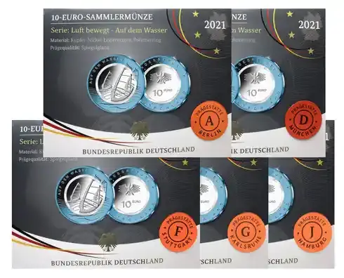 Sofort kaufen | Deutschland 5 x 10 Euro 2021 PP Auf dem Wasser Mzz. A – J Satz