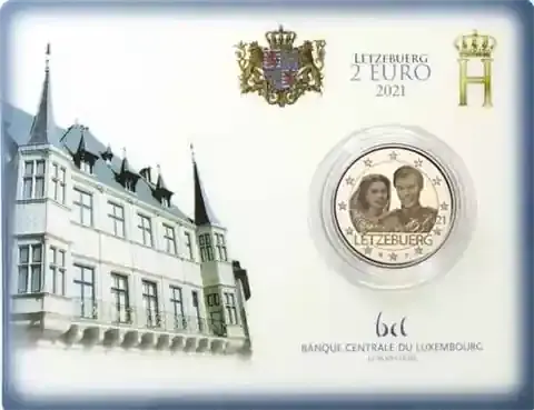 Premium-Qualität - Luxemburg 2 Euro 2021 Hochzeitstag von Henri Fotoprägung in CoinCard