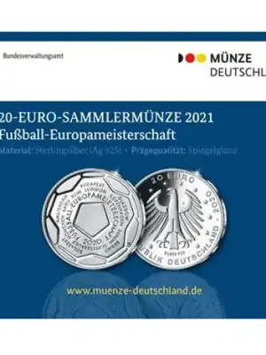 Schnäppchen - Deutschland 20 Euro 2020 Fußball-EM-2021 Polierte Platte