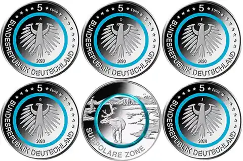 Neue Ware | Komplettsatz Deutschland 5 Euro 2020 Subpolare Zone Mzz. A-D-F-G-J