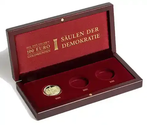 363141- Münzetui VOLTERRA für 3 x BRD 100 Gold-Euro der Serie ‘Säulen der Demokratie‘ - Hohe Qualität