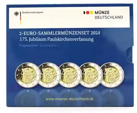 Nur solange der Vorrat reicht | Deutschland 5 x 2 Euro 2024 PP Paulskirchenverfassung A – J im Folder