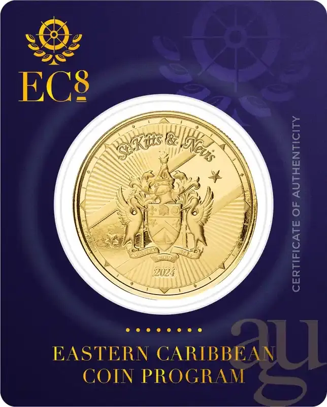 Nur noch kurze Zeit - 1 Unze Goldmünze EC8 St. Kitts & Nevis – Coat of Arms 2024