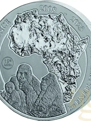 Sofort kaufen | 1 Unze Platinmünze Ruanda Berggorilla 2023 – 15 Jahre Jubiläum
