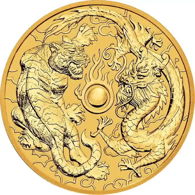 1 Unze Goldmünze Australien Chinese Myths and Legends Drache & Tiger 2019 | Top-Qualität