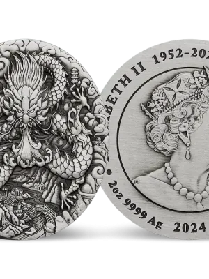 Silbermünze „Jahr des Drachen“ 2 Unzen – Antique Finish – Australien 2024 | Aktionspreis
