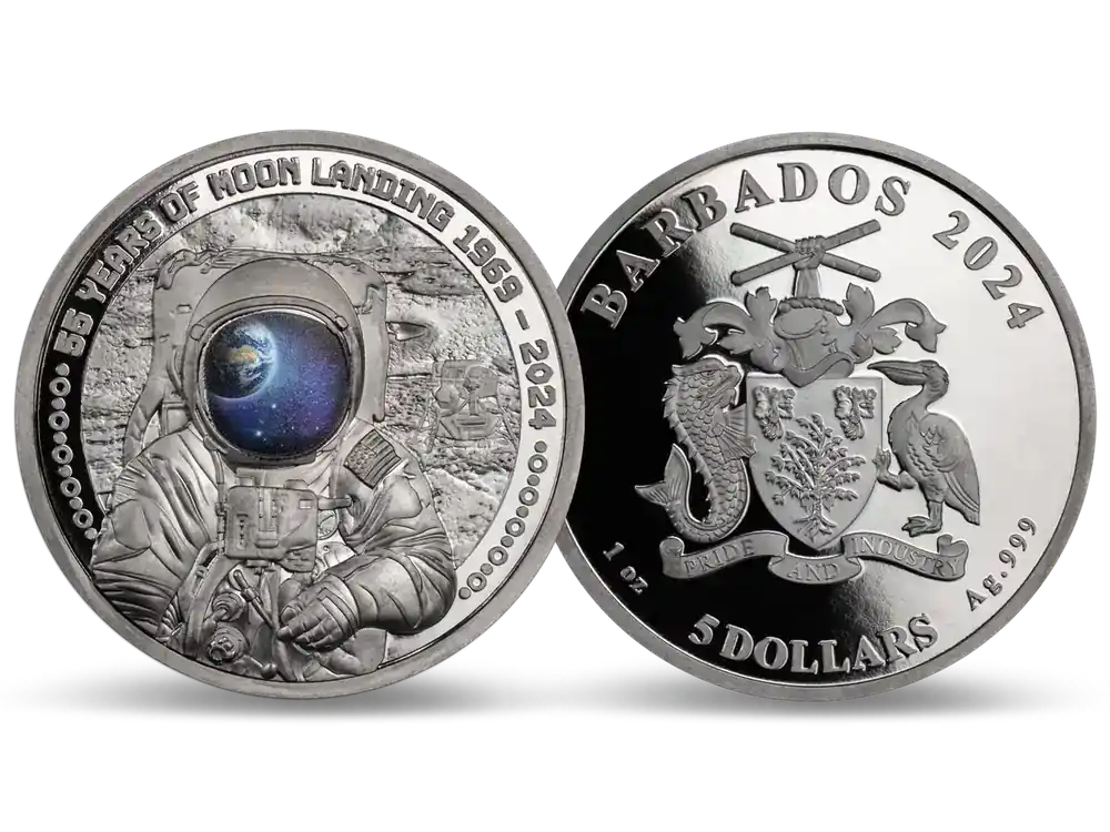 Farbveredelte Silbermünze „55 Jahre Mondlandung“ 2024 – Man on the Moon | Begrenztes Angebot