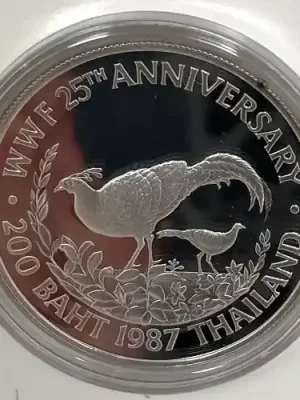 Zertifiziert | THAILAND – 200 BAHT 1987 PP – FIREBACK PHEASANT FASAN – 925 Silber WWF