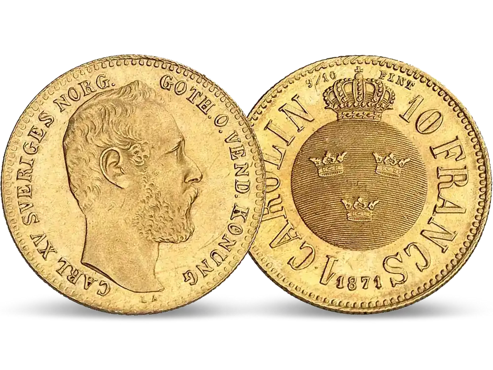 Wochenendangebot - Die letzte Goldmünze von König Karl XV. Schweden Carolin (zu 10 Francs)