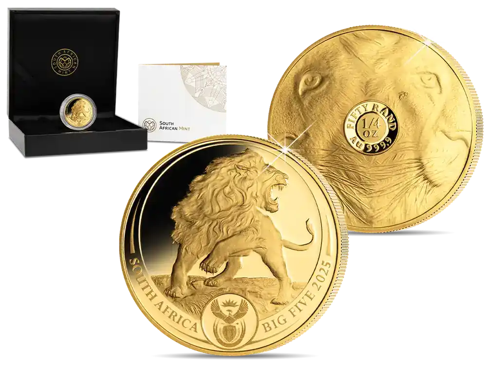 Südafrika 2025 1/4oz Goldmünze „Löwe – Big Five“ Serie III - Brandneu