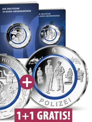Zum Sammlungsstart Deutschlands offizielle 10-Euro-Münzen 2024 „Polizei“ + 2025 „Technisches Hilfswerk“ mit Polymer-Sicherheitstechnik | Sofort bestellen