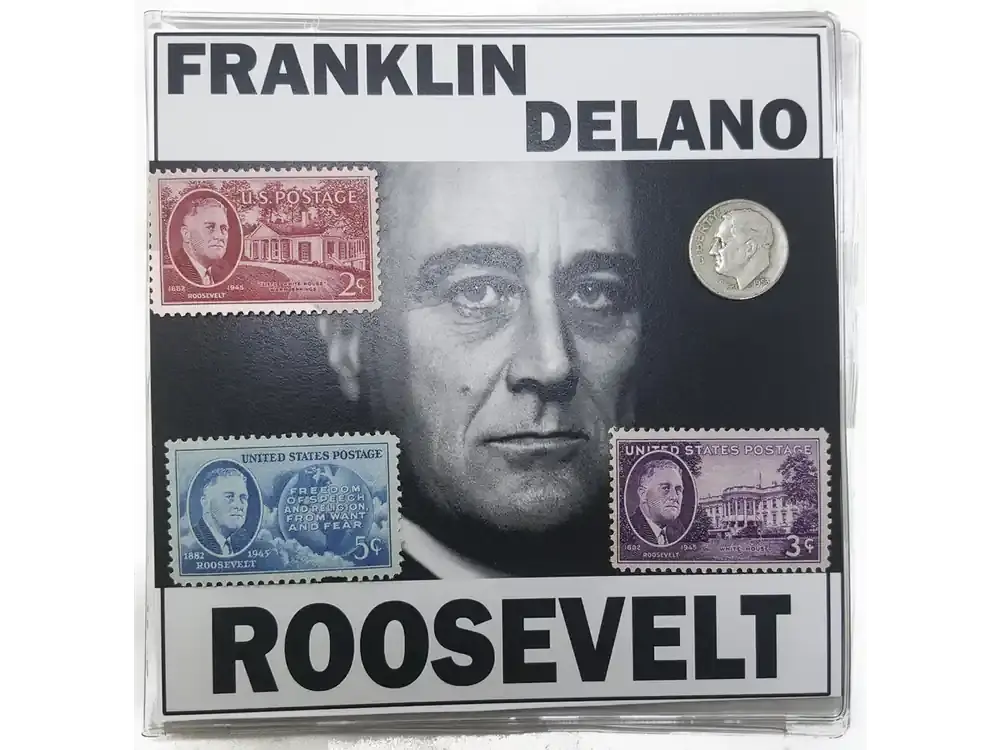 Preisknaller | 4er-Set Franklin D. Roosevelt eine Münze + drei Briefmarken