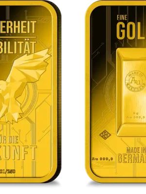 Neuheit - 5g Goldbarren „Sicherheit und Stabilität für die Zukunft“