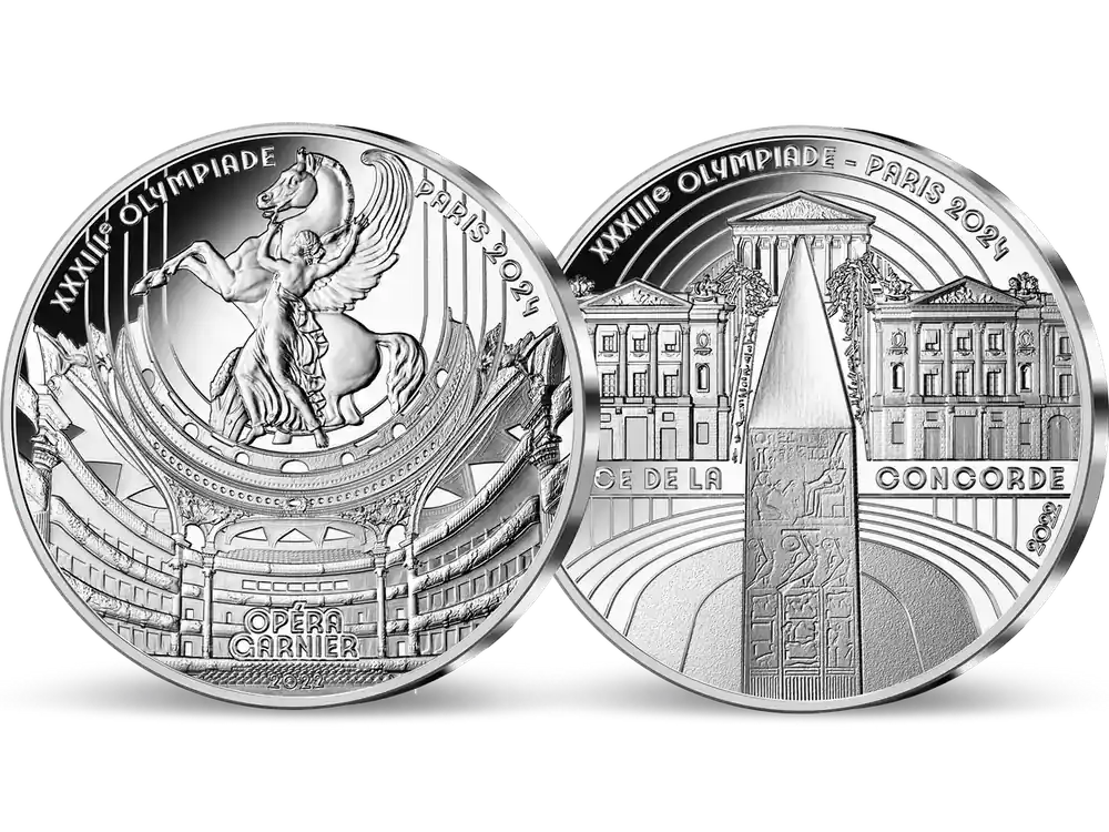 Brandneu - Frankreich 2er-Set-Silber-Gedenkmünzen „Opéra Garnier & Place Concorde“