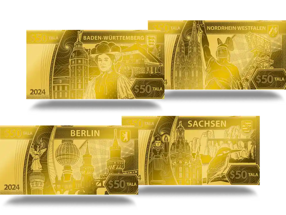 Sofort kaufen - Deutschlands 16 Bundesländer – gewürdigt auf 1/100-Unzen-Goldnoten-Münzen