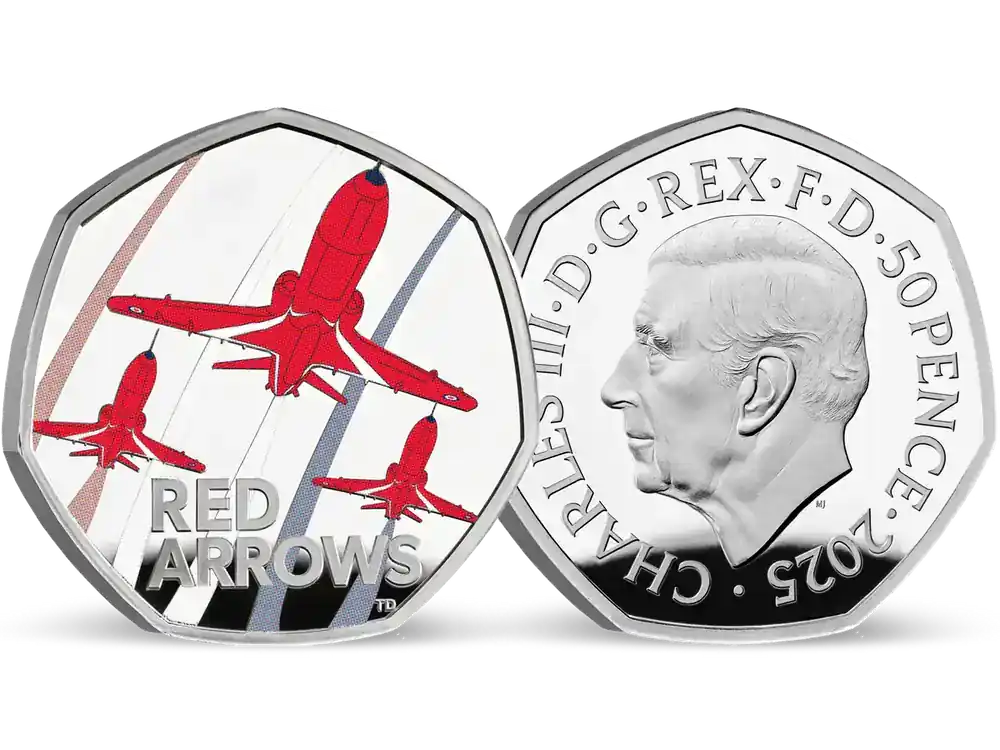 Großbritannien 2025 Kolorierte Jubiläums-Silbermünze „Red Arrows“ – PP - Günstig
