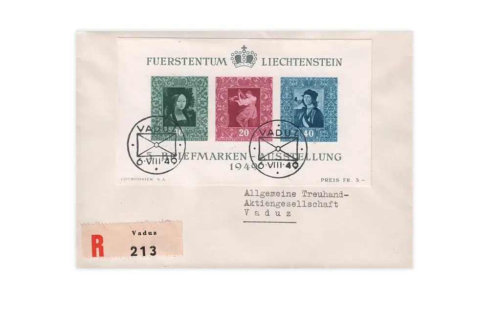 Briefmarke Liechtenstein Block 5 auf Brief /FDC, gestempelt - Versand noch heute