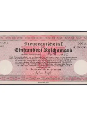 Deutsches Reich 100 Reichsmark Steuergutschein I 1939 - Nur diese Woche
