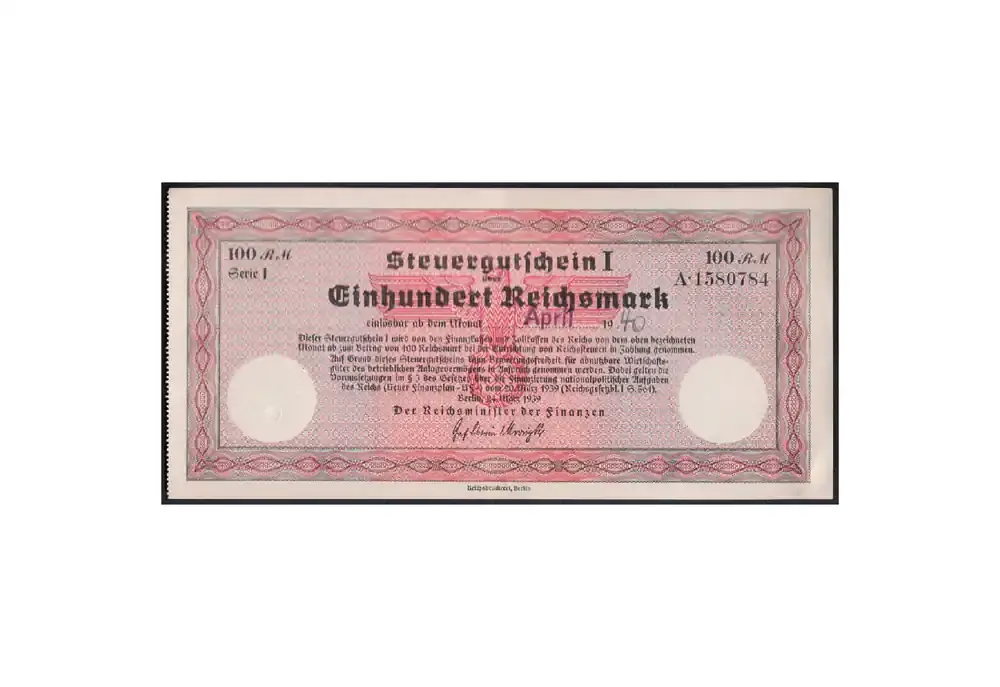 Deutsches Reich 100 Reichsmark Steuergutschein I 1939 - Nur diese Woche