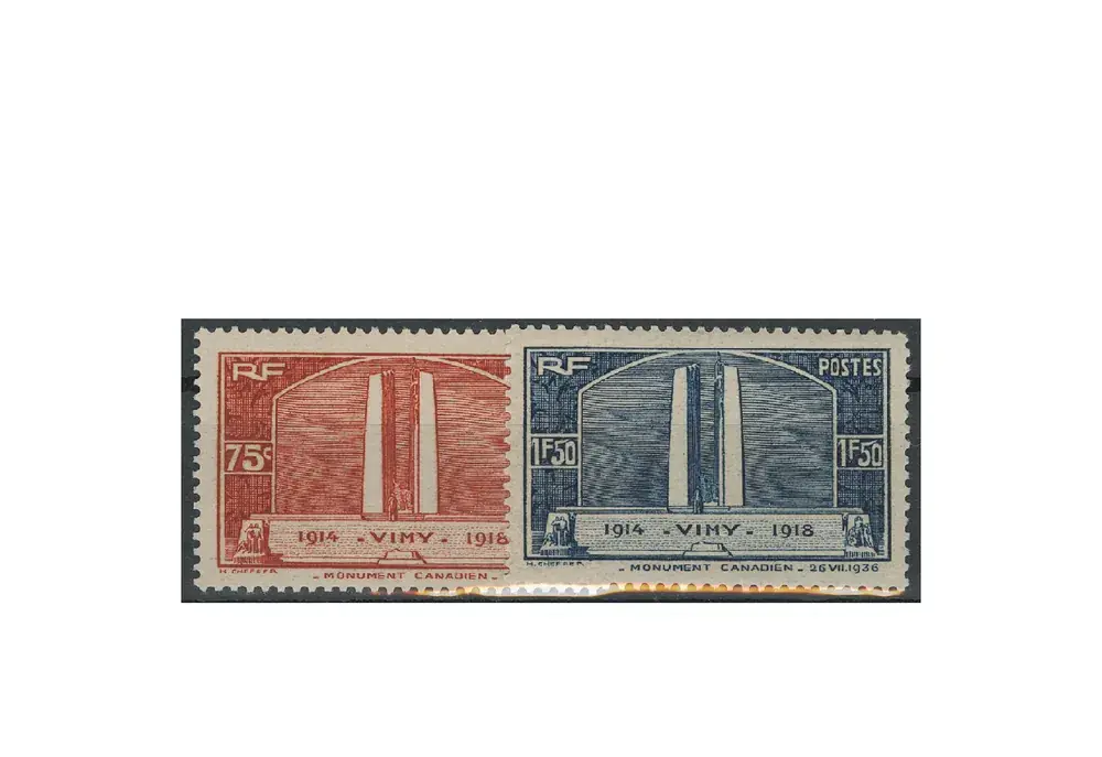 Neu im Sortiment - Briefmarke Frankreich Einweihung des Denkmals bei Vimy 1936 Michel-Nr. 322/23 postfrisch