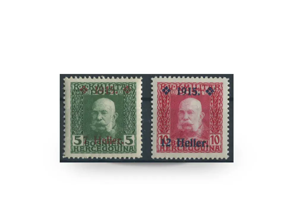 Briefmarke Österreich/Bosnien Herzegowina 1915 Michel-Nr. 93-94 Falz - Markenqualität