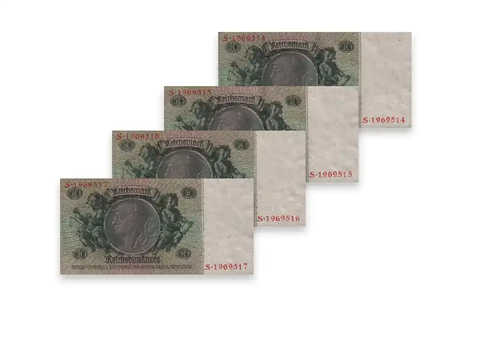 Jetzt sparen | 50 Reichsmark Banknoten Udr.Bst. Z 4 aufeinander folgende Nummern Ro. 175a Weimarer Republik 1933