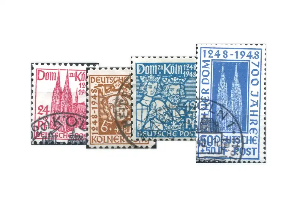 Direkt bestellen - Bizone Michel-Nr. 69/72 gestempelt Kölner Dom