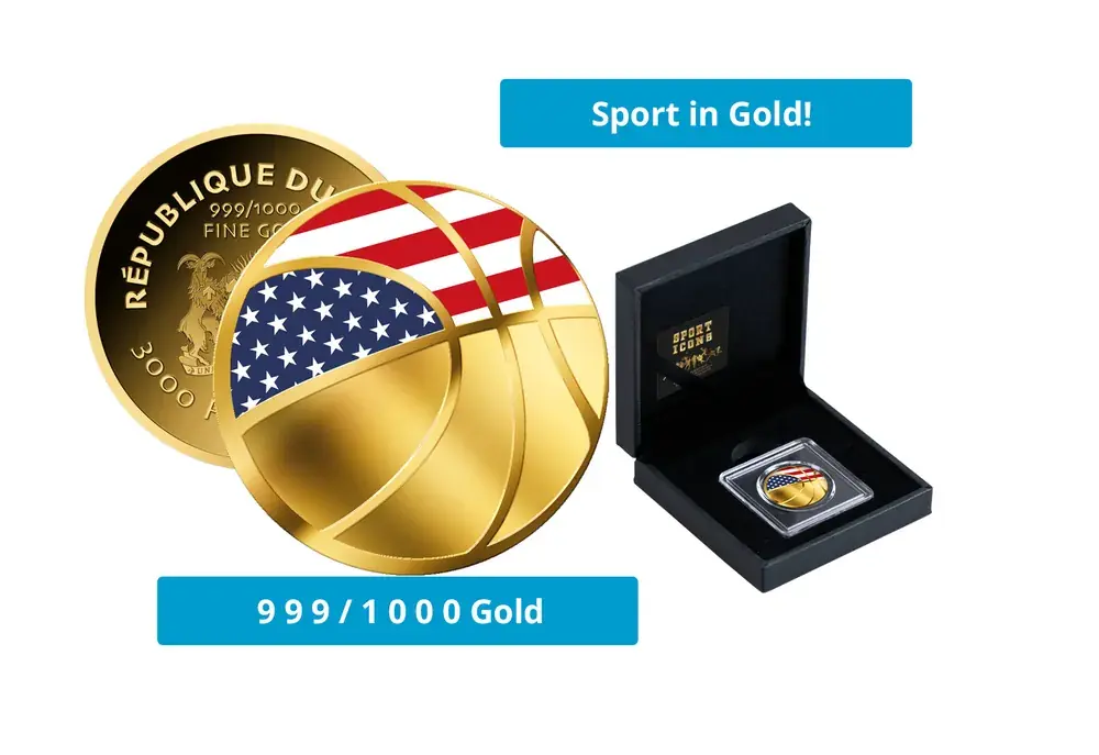 Goldmünze Basketball USA 999/1000 Gold Geschenk inkl. Etui Sport | Schnäppchen