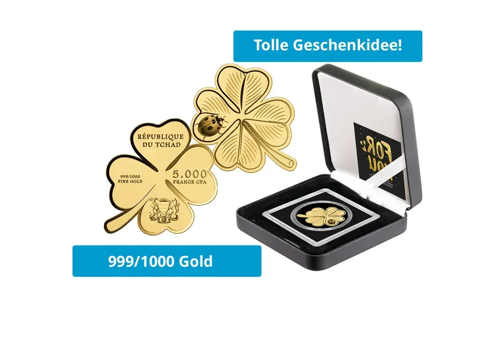 Goldmünze Motiv „Kleeblatt“ 999/1000 Gold Geschenk - Sicher bezahlen