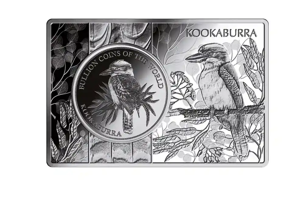 Neues Produkt - Kookaburra 1 oz Silber eingefasst in einem Barren