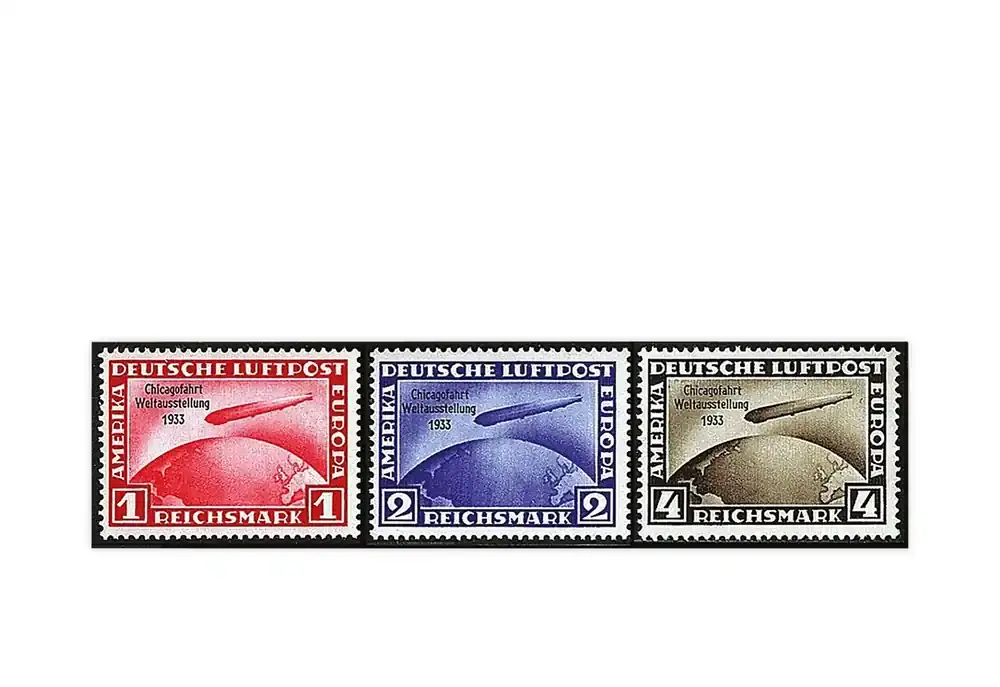 Schnell zugreifen | Briefmarken Deutsches Reich Chicago 1933 Michel-Nr. 496/498 mit Falz