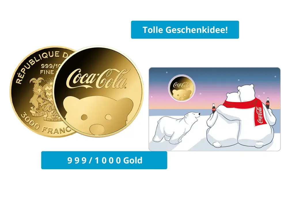 Goldmünze Motiv Coca Cola Eisbärfamilie Coincard Feinheit 999/1000 Gold Geschenk | Hohe Qualität